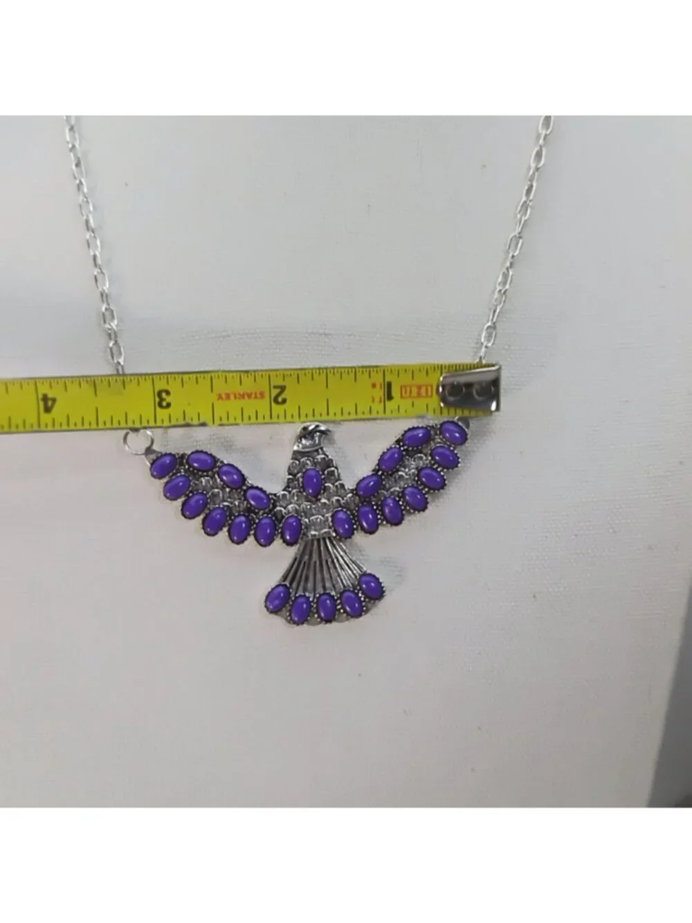 Artisan Signed Silver Purple Charoite Eagle Thunderbird Pendant Necklace
